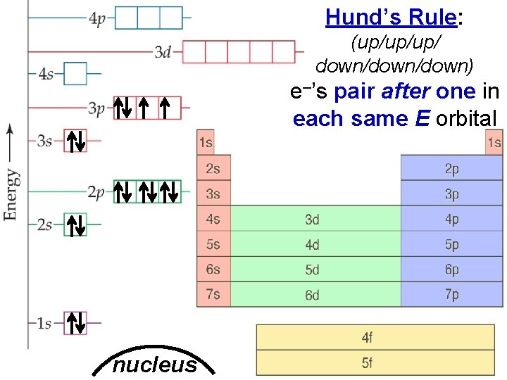 Electron Arrangement in Atoms Hund’s Rule: > (up/up/up/ down/down) e–’s pair after one in