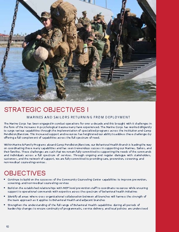 STRATEGIC OBJECTIVES I MARINES AND SAILORS RETURNING FROM DEPLOYMENT The Marine Corps has been