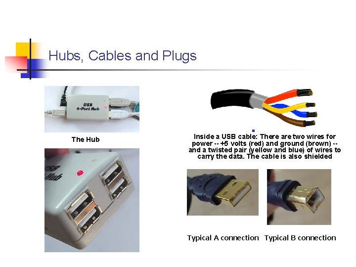 Hubs, Cables and Plugs n The Hub Inside a USB cable: There are two