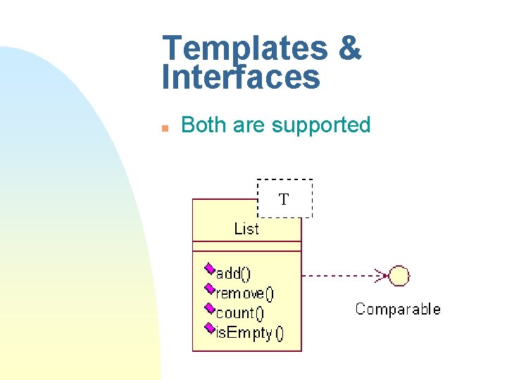 Templates & Interfaces n Both are supported T 