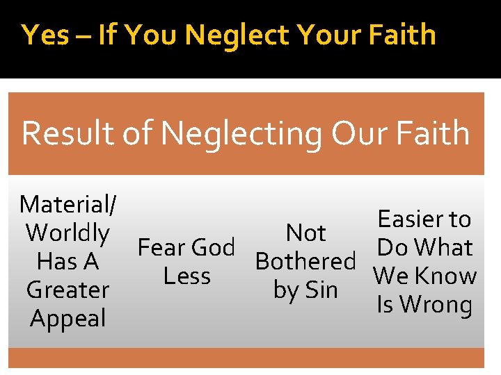 Yes – If You Neglect Your Faith Result of Neglecting Our Faith Material/ Easier