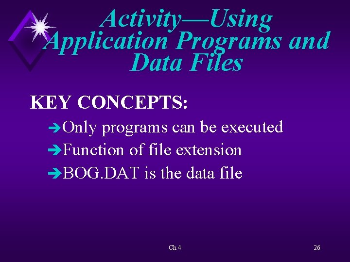 Activity—Using Application Programs and Data Files KEY CONCEPTS: è Only programs can be executed