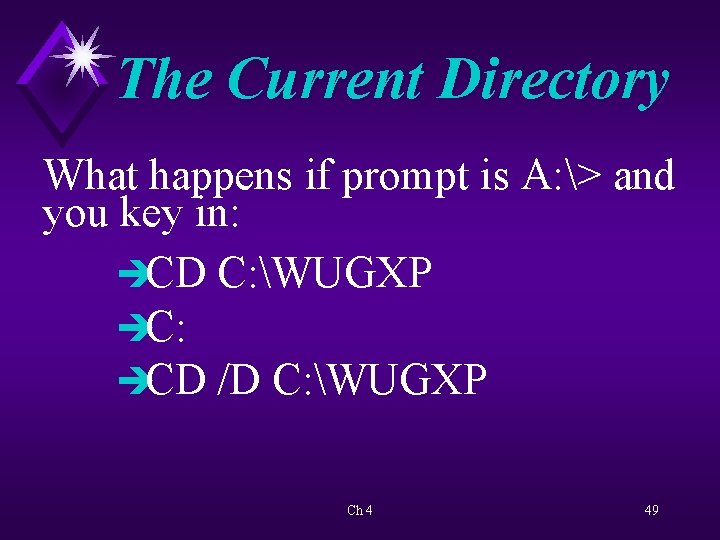 The Current Directory What happens if prompt is A: > and you key in: