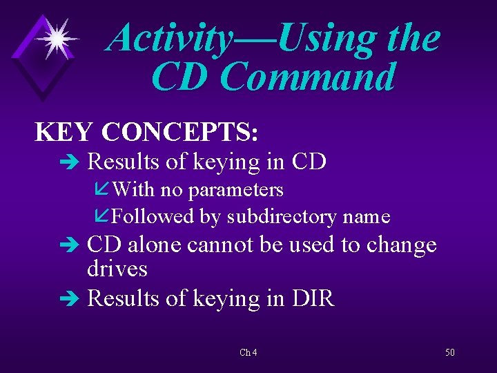 Activity—Using the CD Command KEY CONCEPTS: è Results of keying in CD åWith no