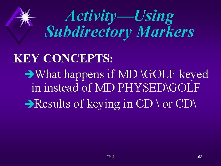 Activity—Using Subdirectory Markers KEY CONCEPTS: èWhat happens if MD GOLF keyed in instead of