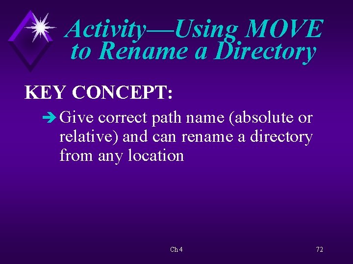 Activity—Using MOVE to Rename a Directory KEY CONCEPT: è Give correct path name (absolute