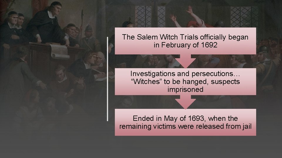 The Salem Witch Trials officially began in February of 1692 Investigations and persecutions… “Witches”