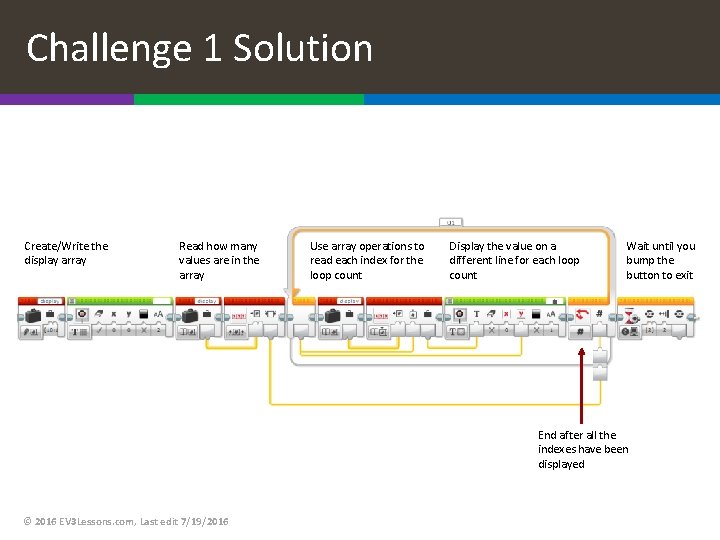 Challenge 1 Solution Create/Write the display array Read how many values are in the
