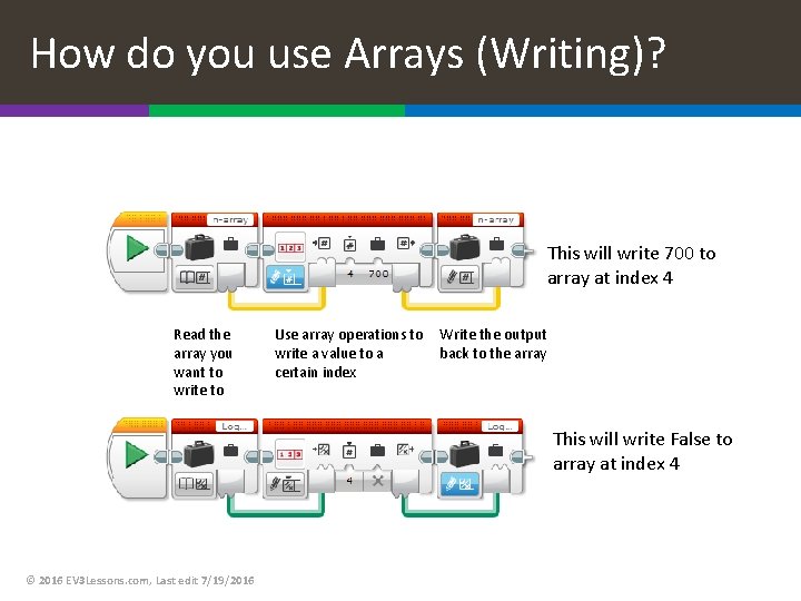 How do you use Arrays (Writing)? This will write 700 to array at index