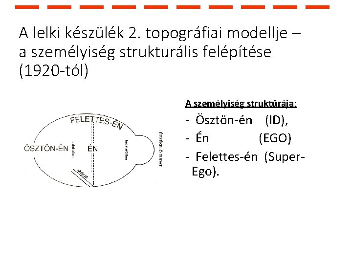 A lelki készülék 2. topográfiai modellje – a személyiség strukturális felépítése (1920 -tól) A