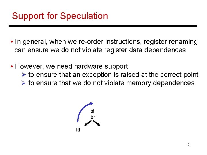 Support for Speculation • In general, when we re-order instructions, register renaming can ensure
