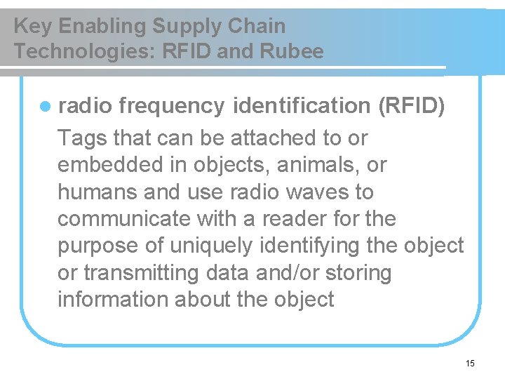 Key Enabling Supply Chain Technologies: RFID and Rubee l radio frequency identification (RFID) Tags