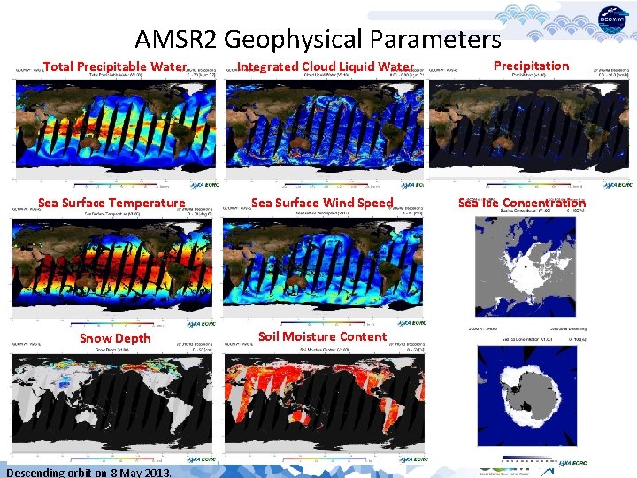 AMSR 2 Geophysical Parameters Total Precipitable Water Integrated Cloud Liquid Water Sea Surface Temperature
