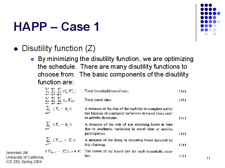 HAPP – Case 1 l Disutility function (Z) l By minimizing the disutility function,