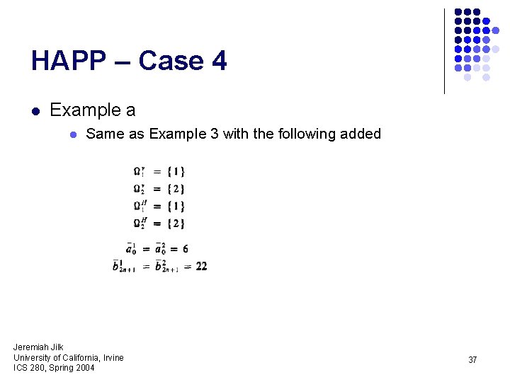 HAPP – Case 4 l Example a l Same as Example 3 with the