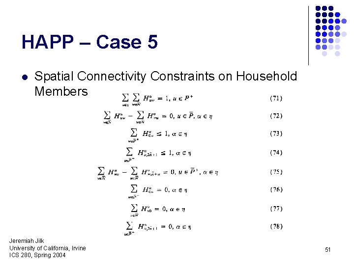 HAPP – Case 5 l Spatial Connectivity Constraints on Household Members Jeremiah Jilk University