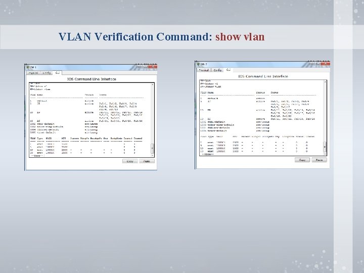 VLAN Verification Command: show vlan 