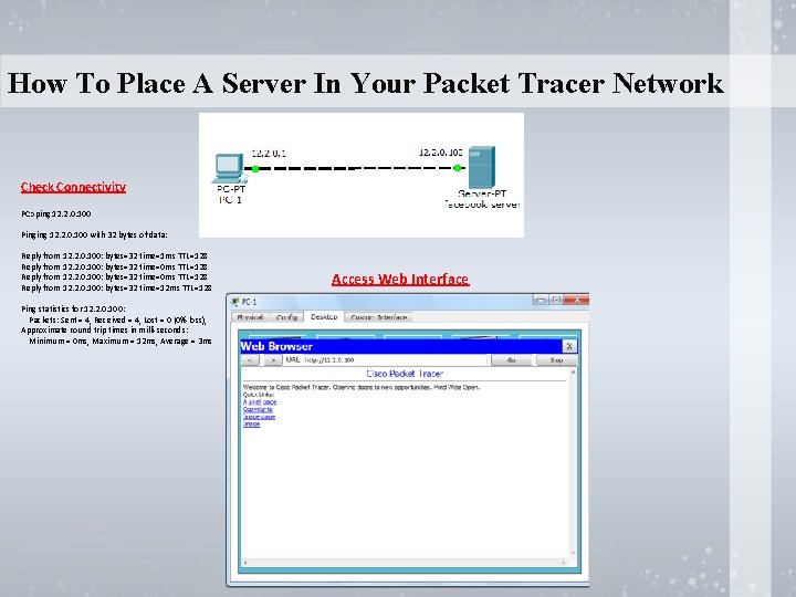 How To Place A Server In Your Packet Tracer Network Check Connectivity PC>ping 12.