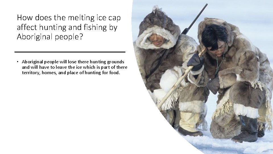 How does the melting ice cap affect hunting and fishing by Aboriginal people? •