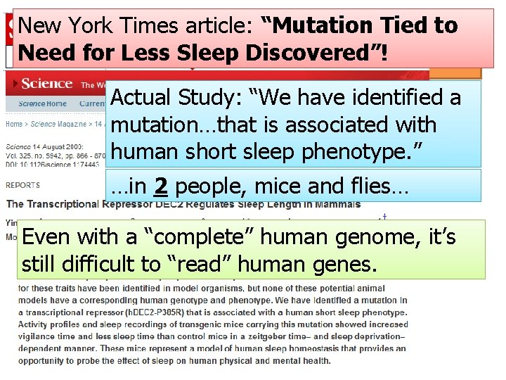 New York Times article: “Mutation Tied to Need for Less Sleep Discovered”! Actual Study: