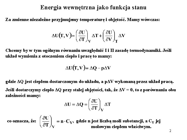 Wykad 8 Energia wewntrzna jako funkcja stanu Wybrane
