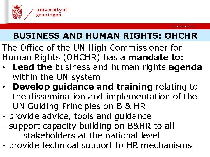 21 -11 -2017 | 28 BUSINESS AND HUMAN RIGHTS: OHCHR The Office of the