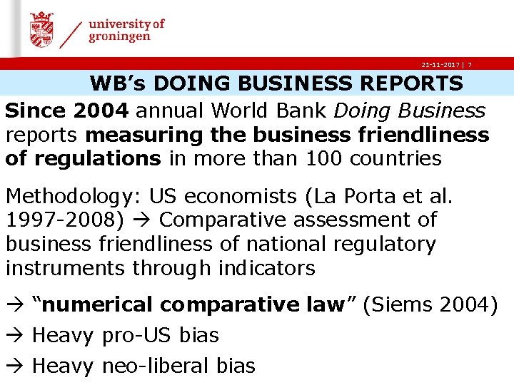 21 -11 -2017 | 7 WB’s DOING BUSINESS REPORTS Since 2004 annual World Bank