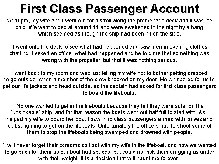 First Class Passenger Account ‘At 10 pm, my wife and I went out for First Class Passenger Account ‘At 10 pm, my wife and I went out for