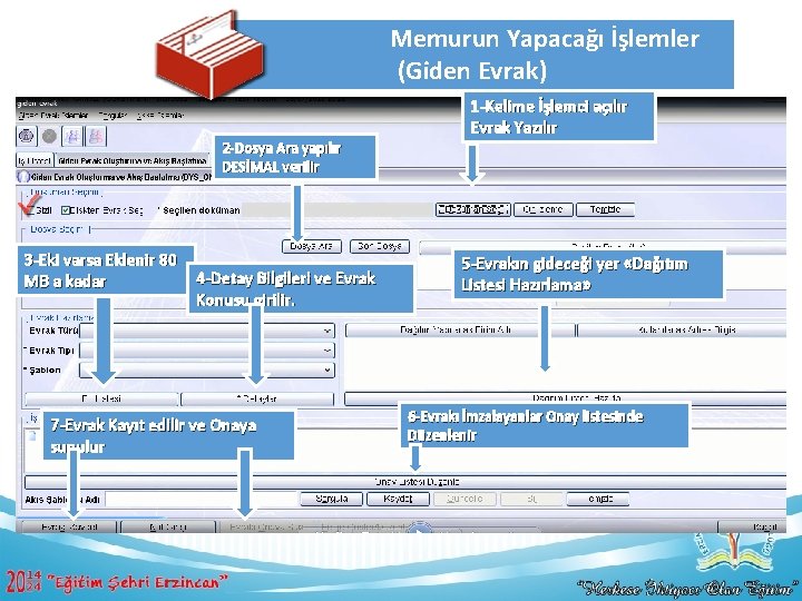 Memurun Yapacağı İşlemler (Giden Evrak) 2 -Dosya Ara yapılır DESİMAL verilir 3 -Eki varsa