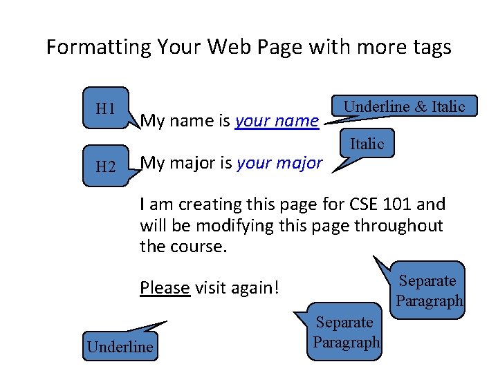 Formatting Your Web Page with more tags H 1 H 2 My name is Formatting Your Web Page with more tags H 1 H 2 My name is