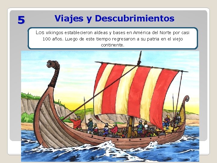 5 Viajes y Descubrimientos Los vikingos establecieron aldeas y bases en América del Norte