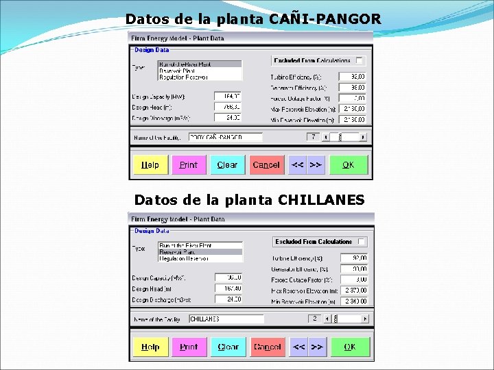 Datos de la planta CAÑI-PANGOR Datos de la planta CHILLANES 