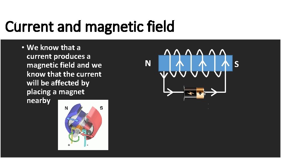 Current and magnetic field • We know that a current produces a magnetic field