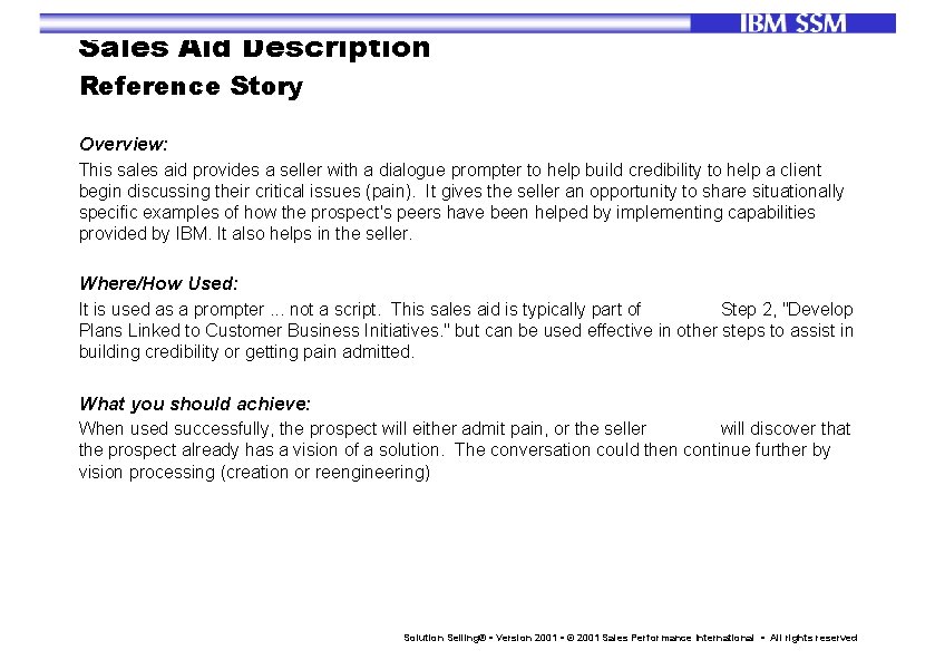 Sales Aid Description Reference Story Overview: This sales aid provides a seller with a