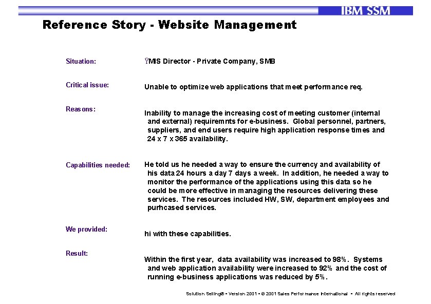 Reference Story - Website Management Situation: ŸMIS Director - Private Company, SMB Critical issue: