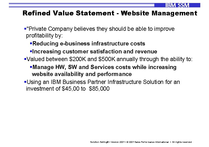 Refined Value Statement - Website Management §"Private Company believes they should be able to