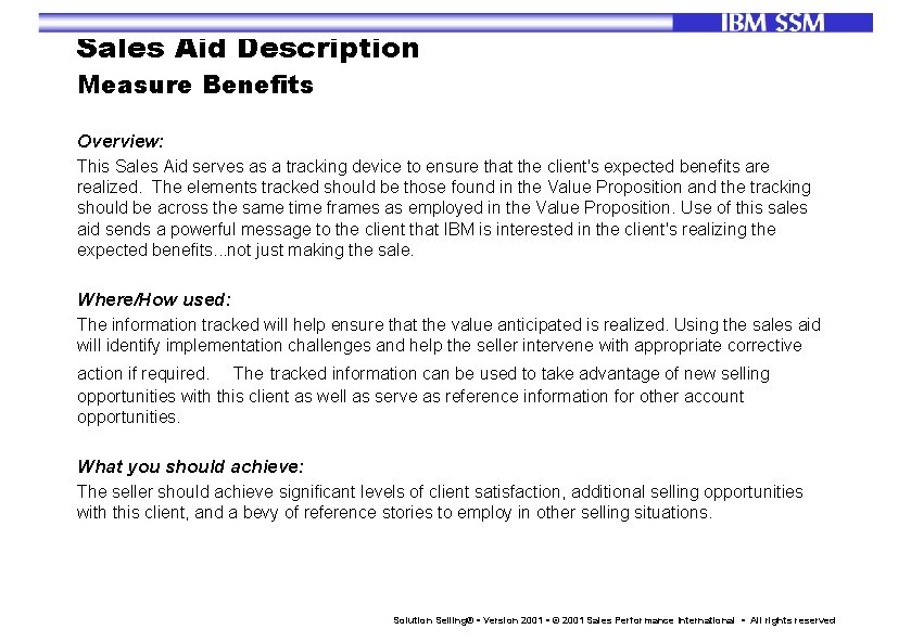 Sales Aid Description Measure Benefits Overview: This Sales Aid serves as a tracking device
