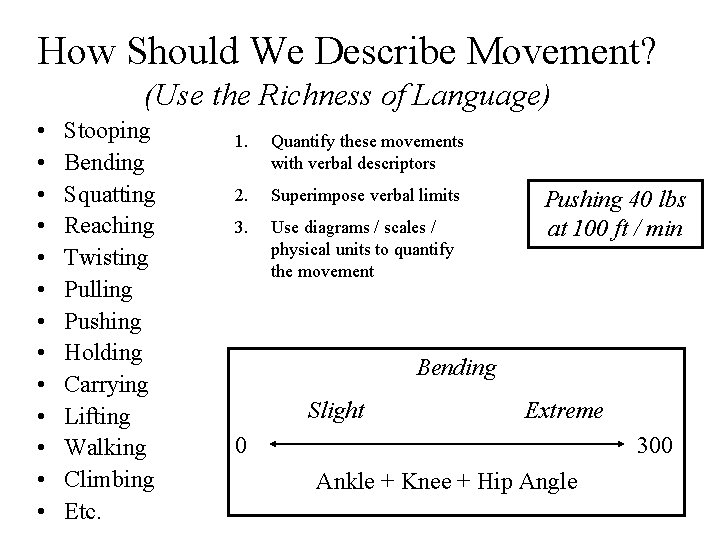 How Should We Describe Movement? (Use the Richness of Language) • • • •