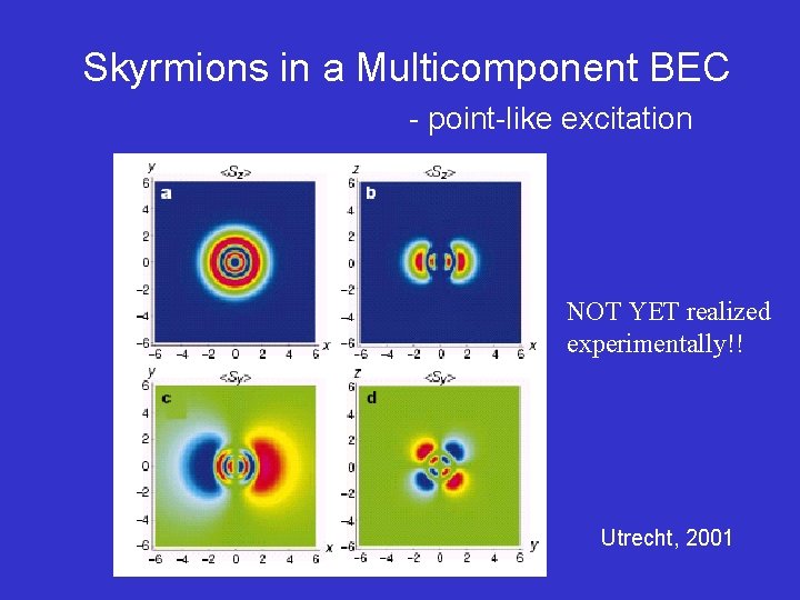 Skyrmions in a Multicomponent BEC - point-like excitation NOT YET realized experimentally!! Utrecht, 2001