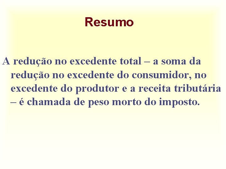 Resumo A redução no excedente total – a soma da redução no excedente do