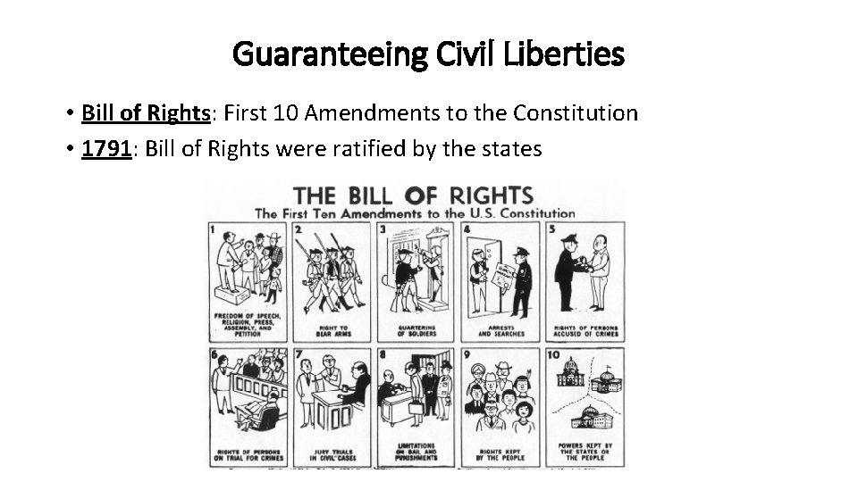 Guaranteeing Civil Liberties • Bill of Rights: First 10 Amendments to the Constitution •
