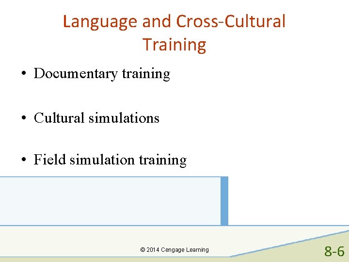 Language and Cross-Cultural Training • Documentary training • Cultural simulations • Field simulation training