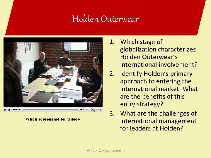 Holden Outerwear <click screenshot for video> 1. Which stage of globalization characterizes Holden Outerwear’s