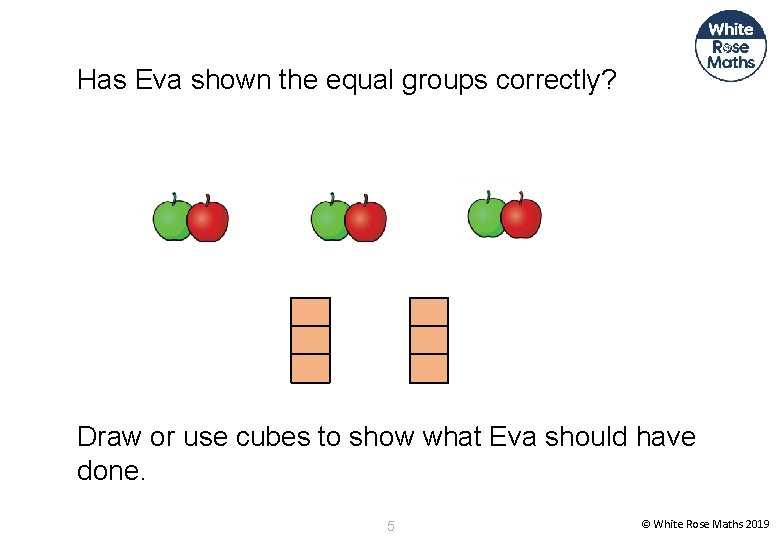 Has Eva shown the equal groups correctly? Draw or use cubes to show what