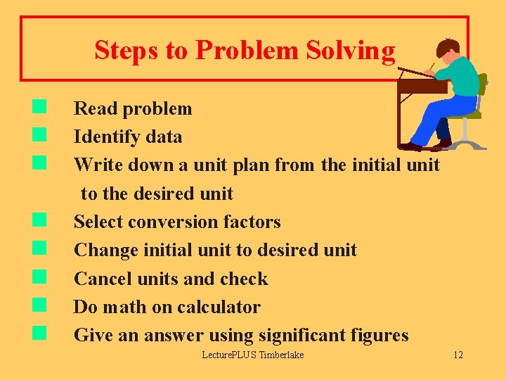 Steps to Problem Solving n n n n Read problem Identify data Write down