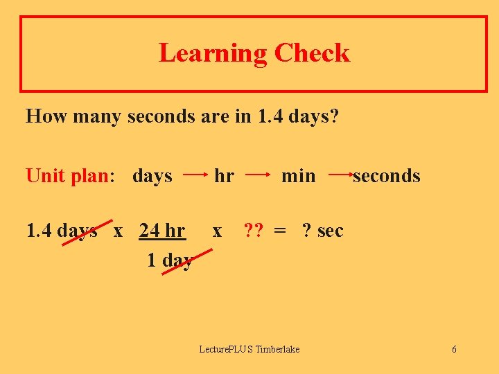 Learning Check How many seconds are in 1. 4 days? Unit plan: days hr