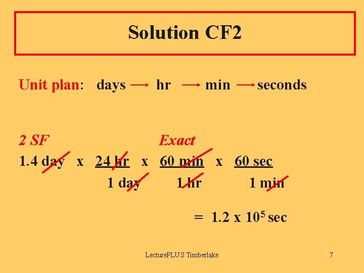 Solution CF 2 Unit plan: days hr min seconds 2 SF Exact 1. 4