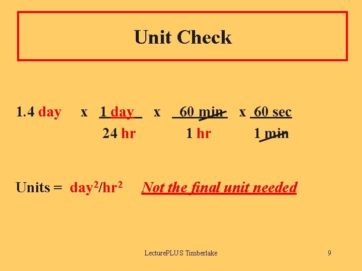 Unit Check 1. 4 day x 1 day 24 hr Units = day 2/hr