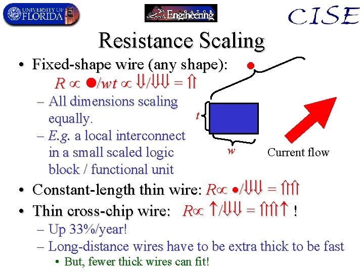 Resistance Scaling • Fixed-shape wire (any shape): R /wt / = – All dimensions