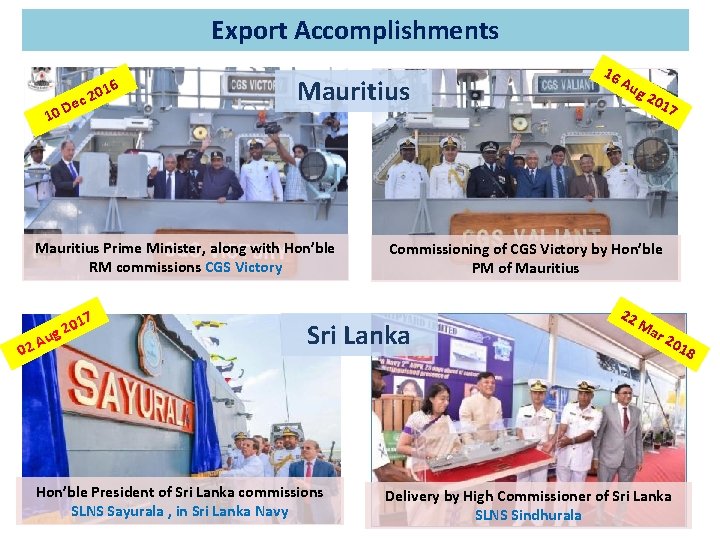 Export Accomplishments 016 10 2 Dec Mauritius Prime Minister, along with Hon’ble RM commissions